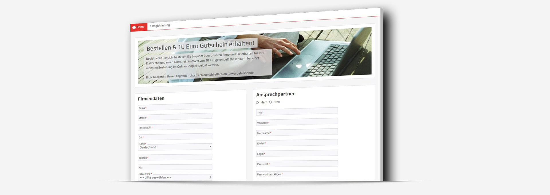 E Commerce B2B Groener Registrierung