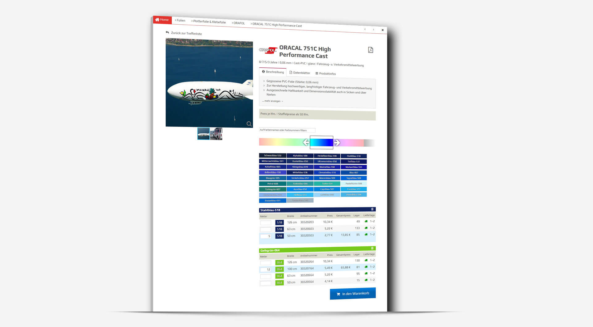 E Commerce B2B Groener Produktseite Folie