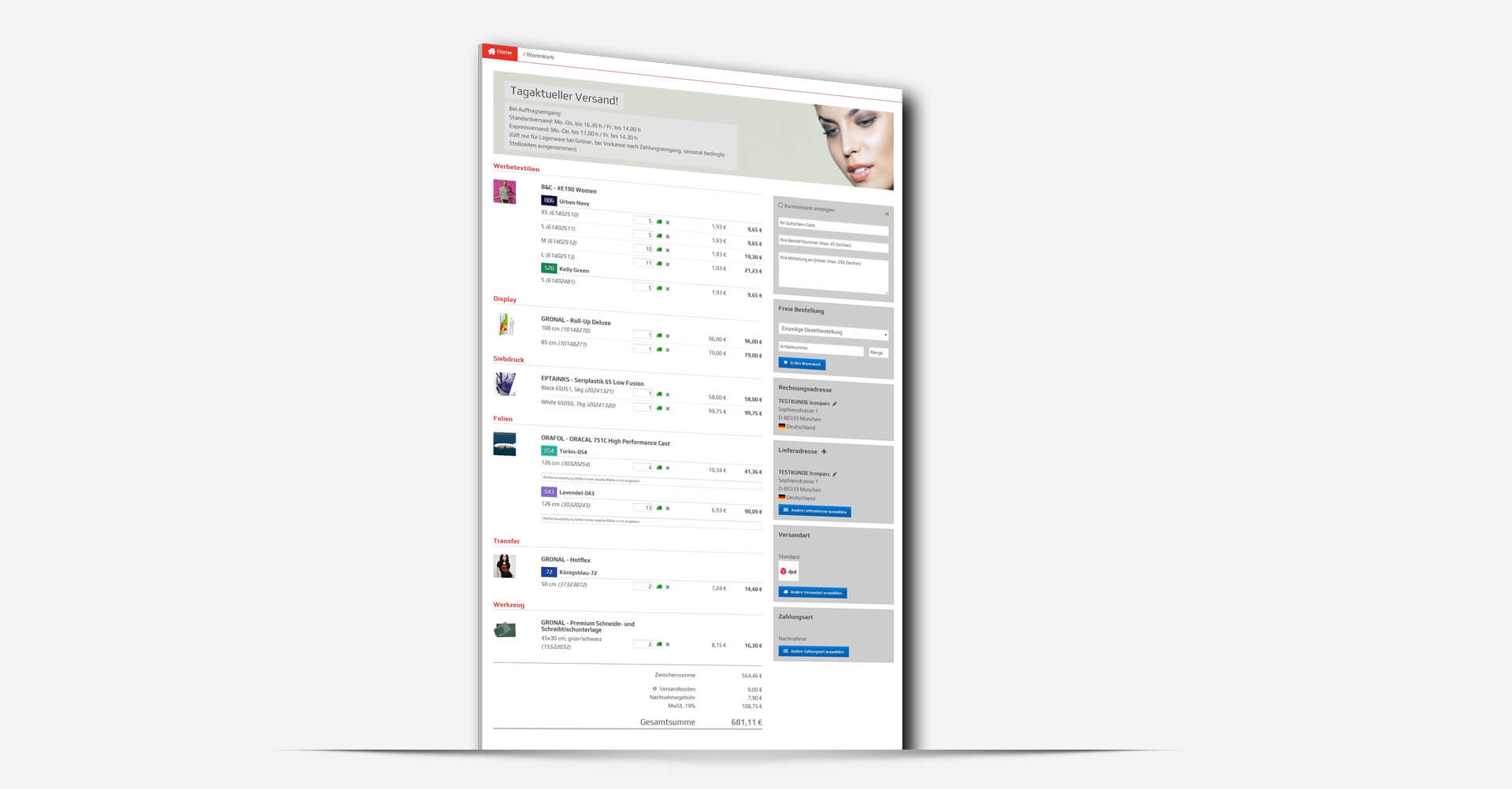 E Commerce B2B Groener Warenkorb