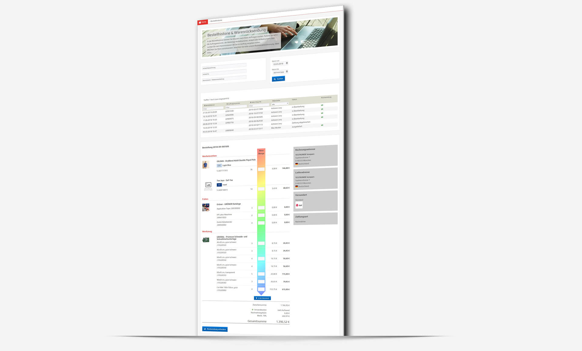 E Commerce B2B Groener Bestellhistorie