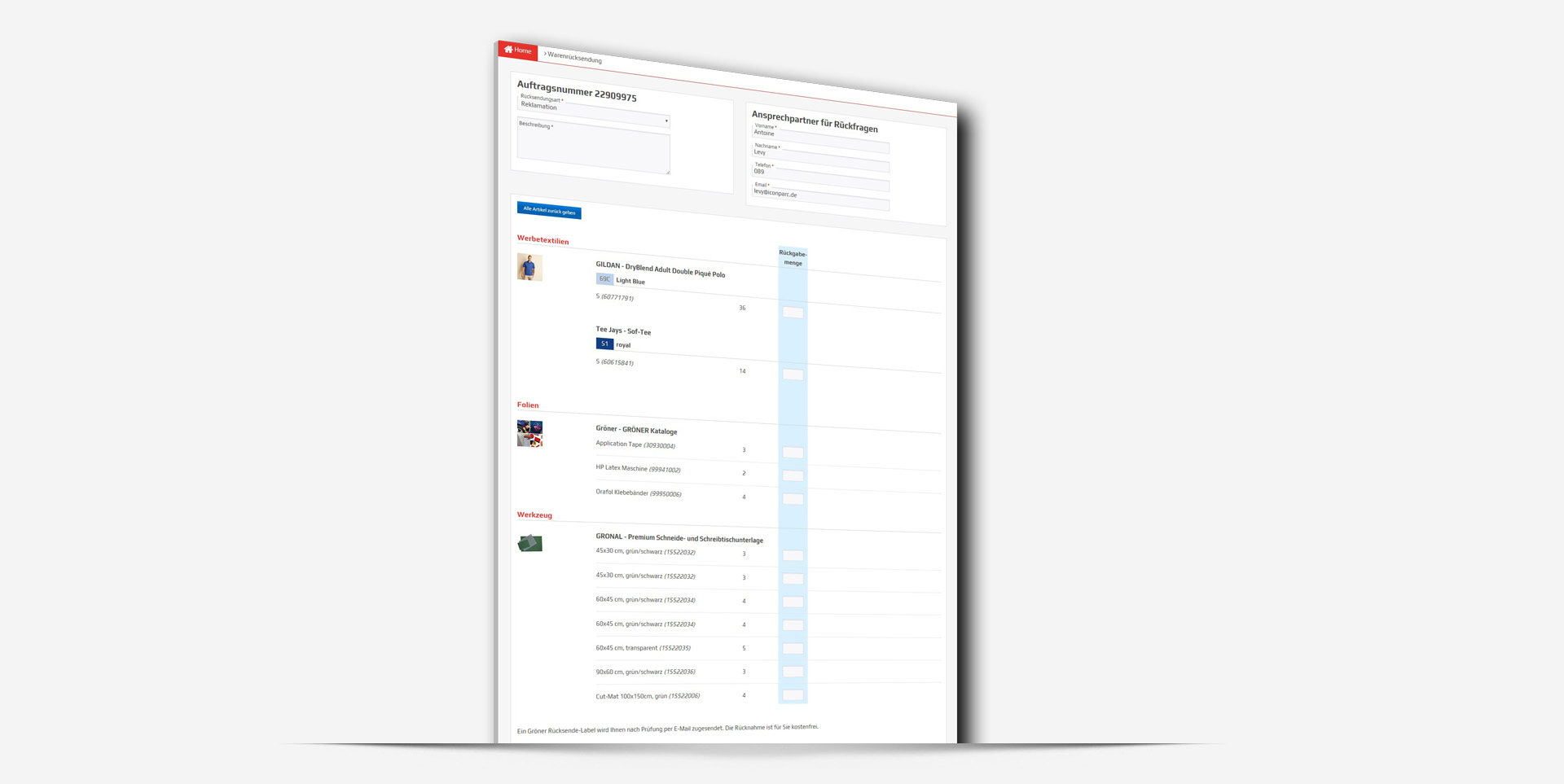 E Commerce B2B Groener Ruecksendung