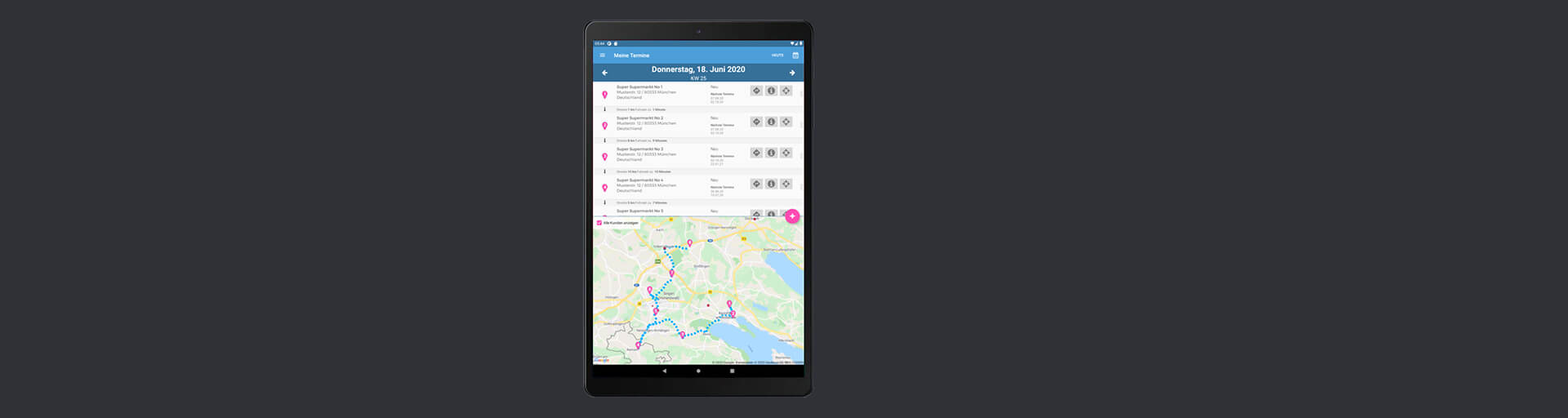 ICONPARC Tourenplanung APP Oberflaeche