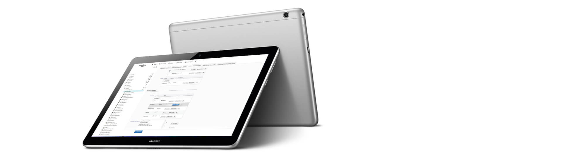 Zwei Tablets, eines davon mit offener Konfigurationsansicht